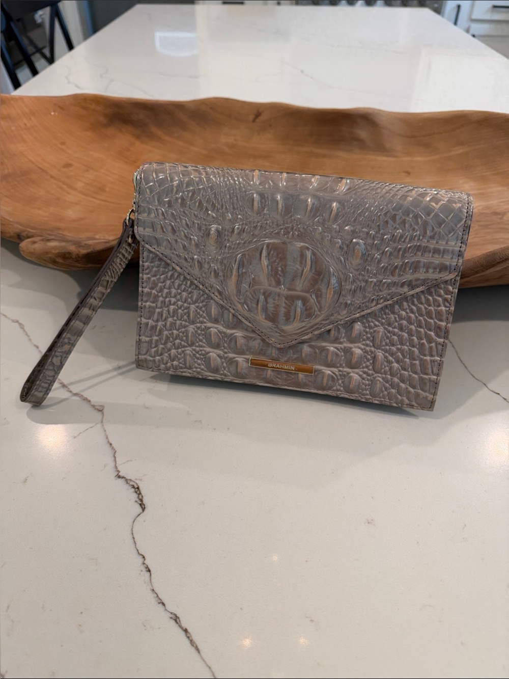 Brahmin Croc-Embossed Wristlet Clutch Mercury